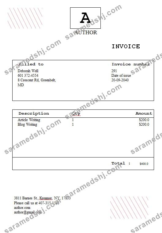 Free Author Invoice Template
